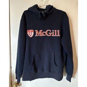 Vtg McGill University Embroidered Hoodie Sweatshirt Blue | Men's Large